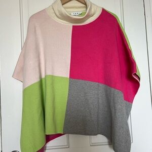 THML Pink Green Gray Color Block Poncho